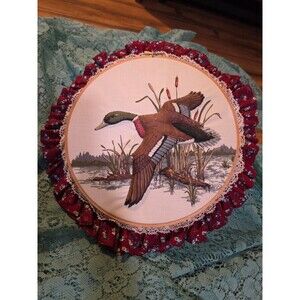 Hoop Wall Art Mallard Duck Decor Ruffled Round Farm Rustic Cabin Decoration